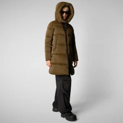 Women's Amaranta Hooded Animal free Puffer Coat in Bark Green