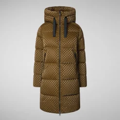Women's Amaranta Hooded Animal free Puffer Coat in Bark Green