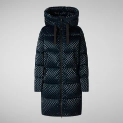 Women's Amaranta Hooded Animal free Puffer Coat in Blue Black