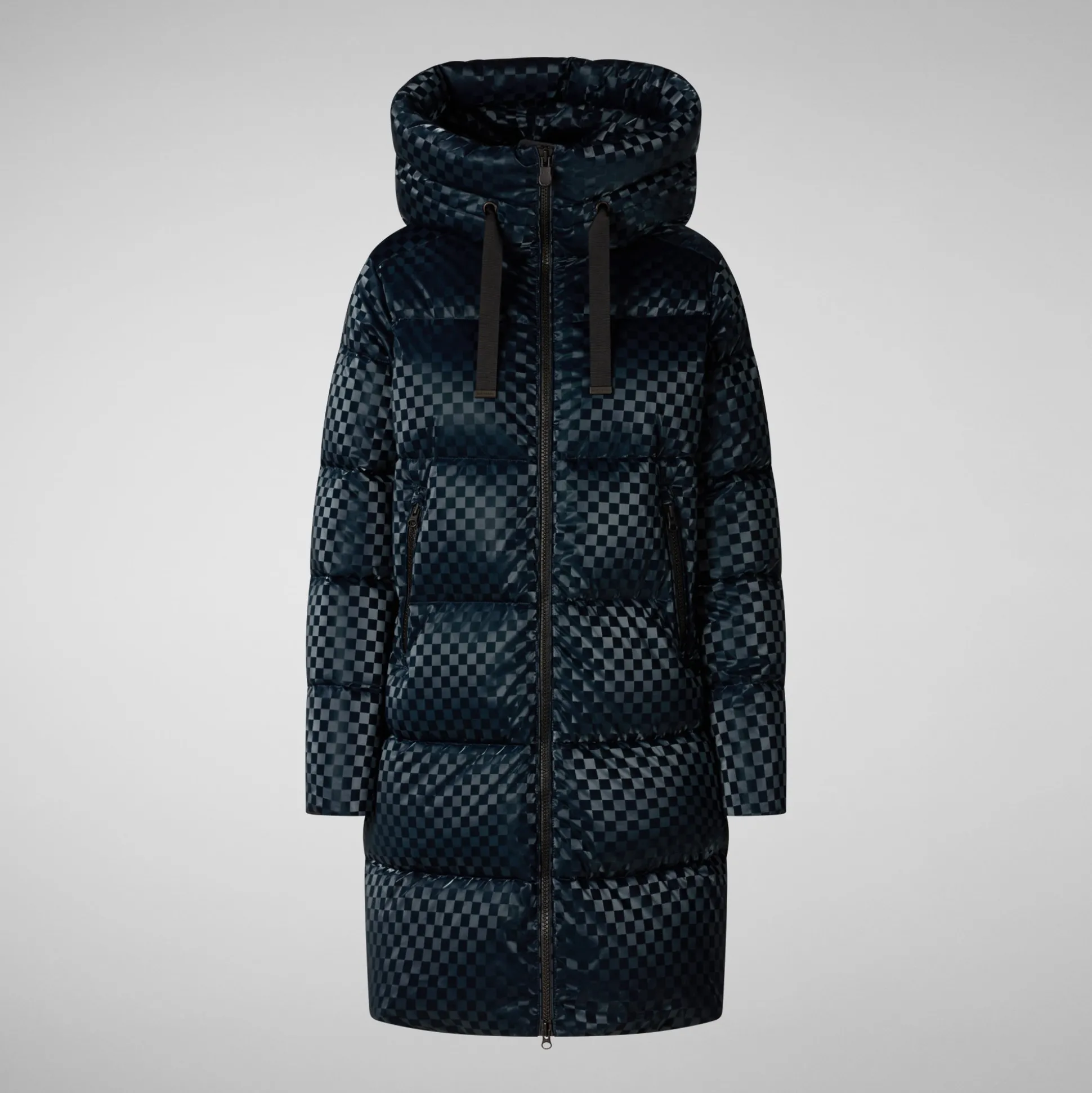 Women's Amaranta Hooded Animal free Puffer Coat in Blue Black