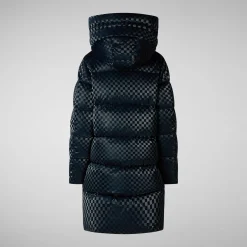 Women's Amaranta Hooded Animal free Puffer Coat in Blue Black