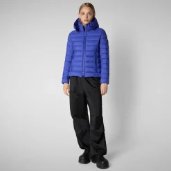 Women's Amelie Animal free Puffer Jacket with Detachable Hood in Gentian Blue