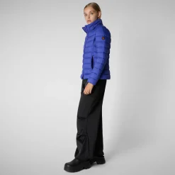 Women's Amelie Animal free Puffer Jacket with Detachable Hood in Gentian Blue