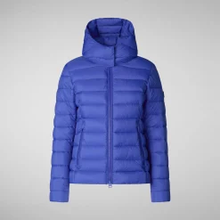 Women's Amelie Animal free Puffer Jacket with Detachable Hood in Gentian Blue