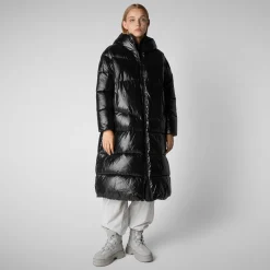 Women's animal free hooded Animal free Puffer jacket Clarice in Black