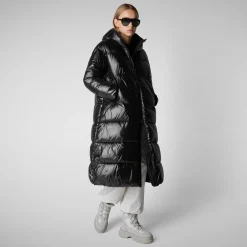 Women's animal free hooded Animal free Puffer jacket Clarice in Black