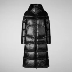 Women's animal free hooded Animal free Puffer jacket Clarice in Black