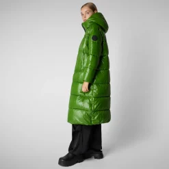 Women's animal free hooded Animal free Puffer jacket Clarice in GRASS GREEN