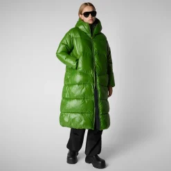 Women's animal free hooded Animal free Puffer jacket Clarice in GRASS GREEN