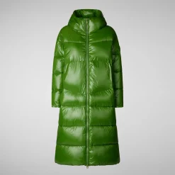 Women's animal free hooded Animal free Puffer jacket Clarice in GRASS GREEN