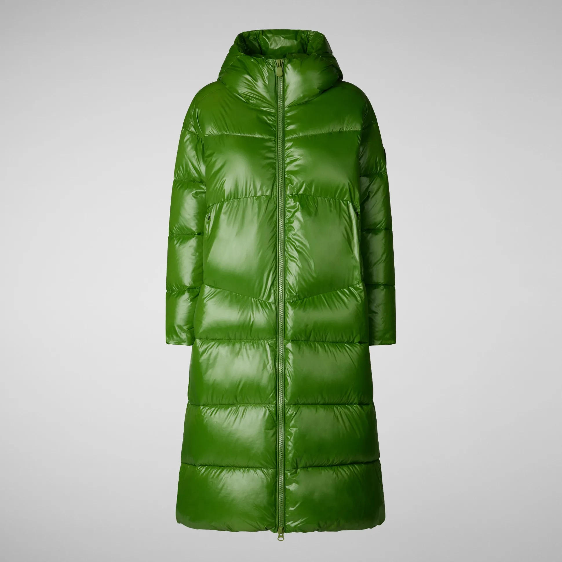 Women's animal free hooded Animal free Puffer jacket Clarice in GRASS GREEN