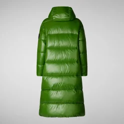 Women's animal free hooded Animal free Puffer jacket Clarice in GRASS GREEN