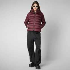 Women's Animal free Puffer Jacket Elsie  in Burgundy Black