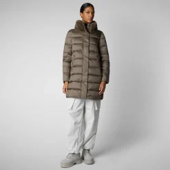 Women's Animal free Puffer Coat Dalea with Faux Fur Collar in Mud Grey