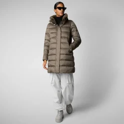 Women's Animal free Puffer Coat Dalea with Faux Fur Collar in Mud Grey