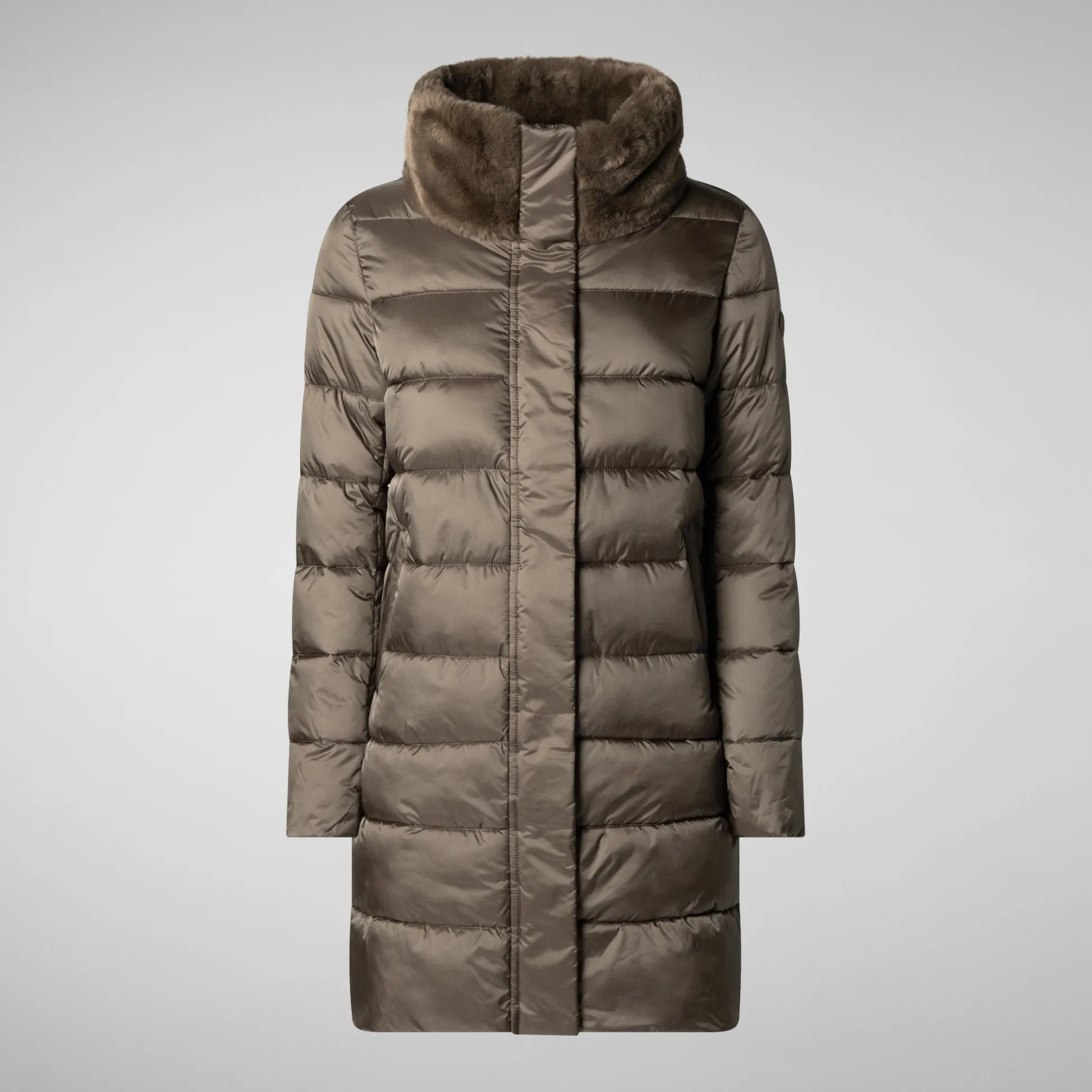 Women's Animal free Puffer Coat Dalea with Faux Fur Collar in Mud Grey