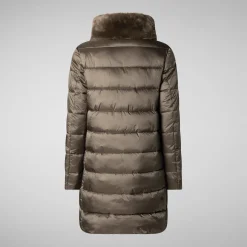 Women's Animal free Puffer Coat Dalea with Faux Fur Collar in Mud Grey