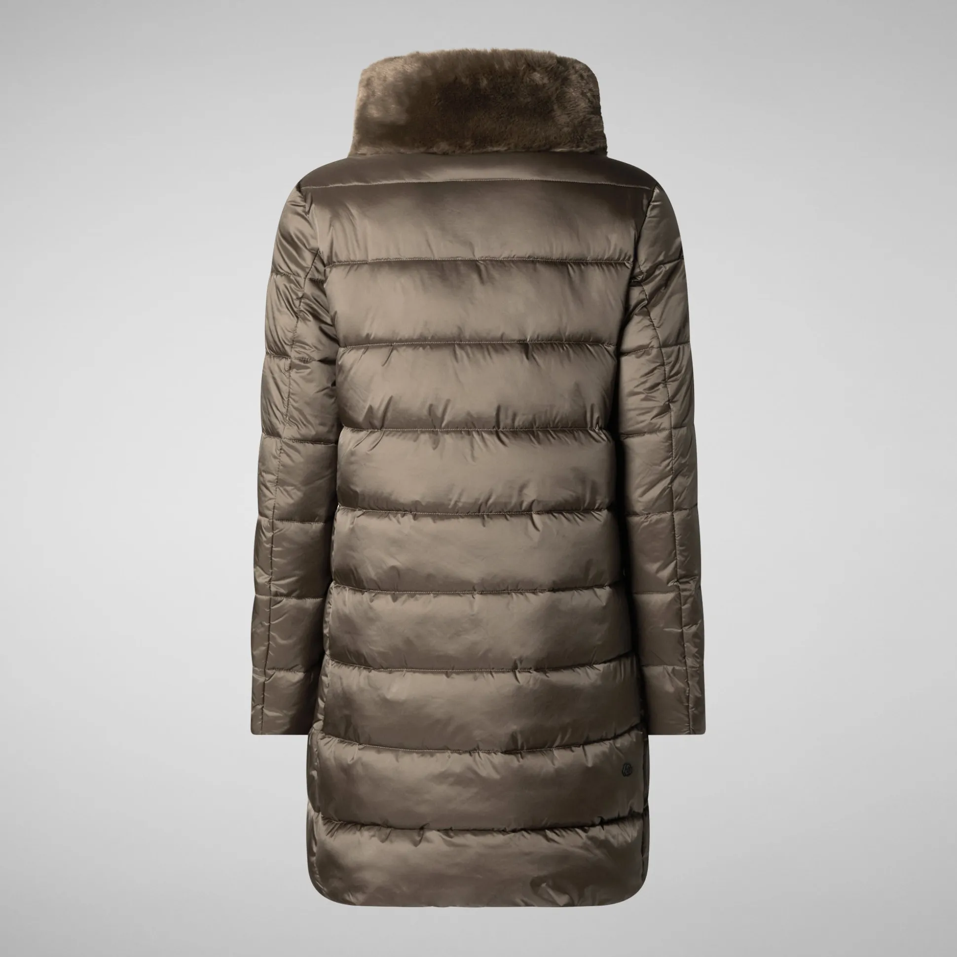 Women's Animal free Puffer Coat Dalea with Faux Fur Collar in Mud Grey