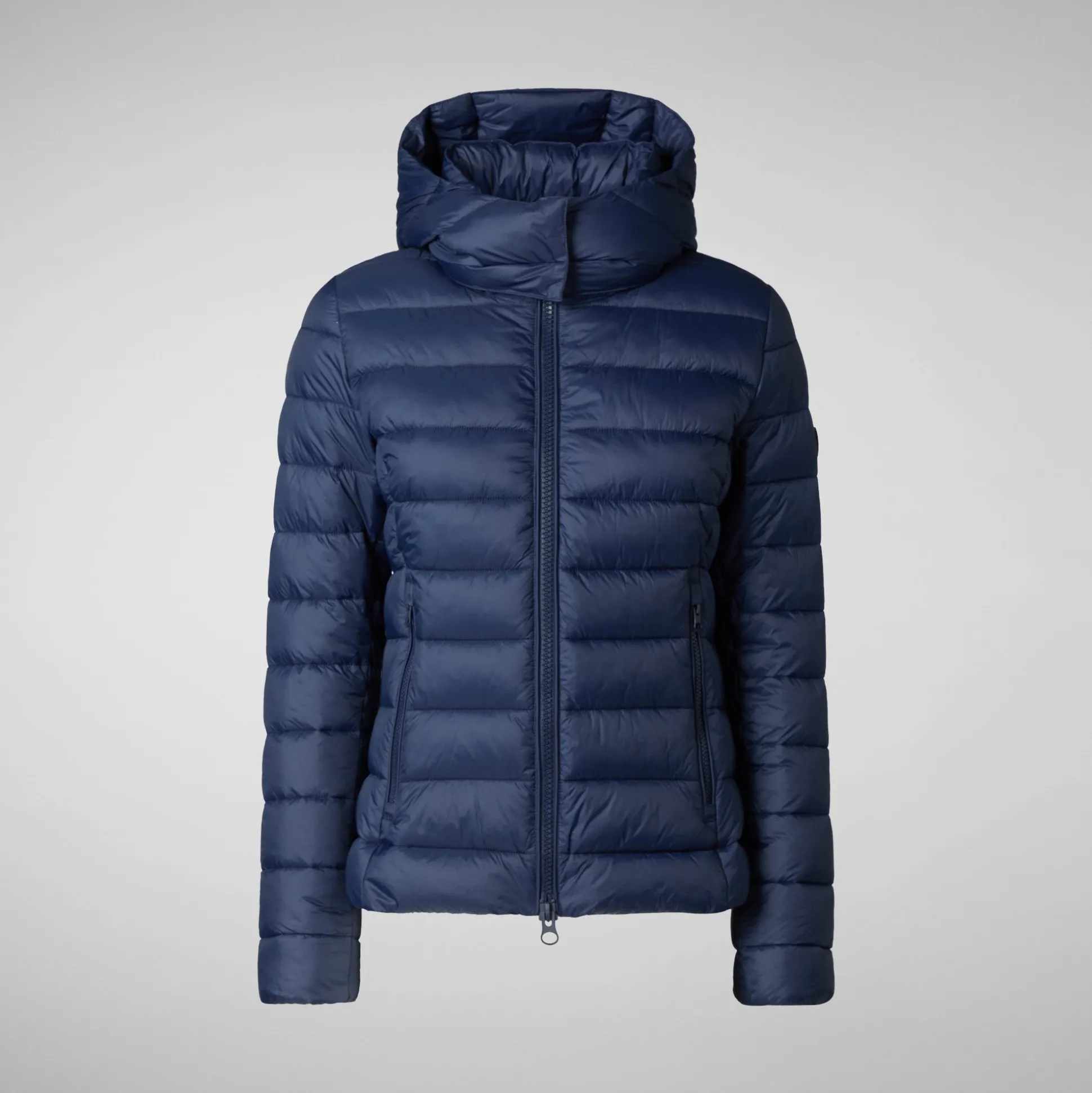 Women's Animal free Puffer Jacket Amelie with Detachable Hood in Navy Blue
