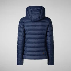 Women's Animal free Puffer Jacket Amelie with Detachable Hood in Navy Blue