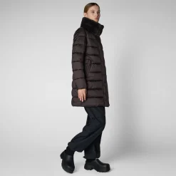 Women's Animal free Puffer Coat Dalea with Faux Fur Collar in Brown Black