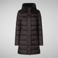 Women's Animal free Puffer Coat Dalea with Faux Fur Collar in Brown Black