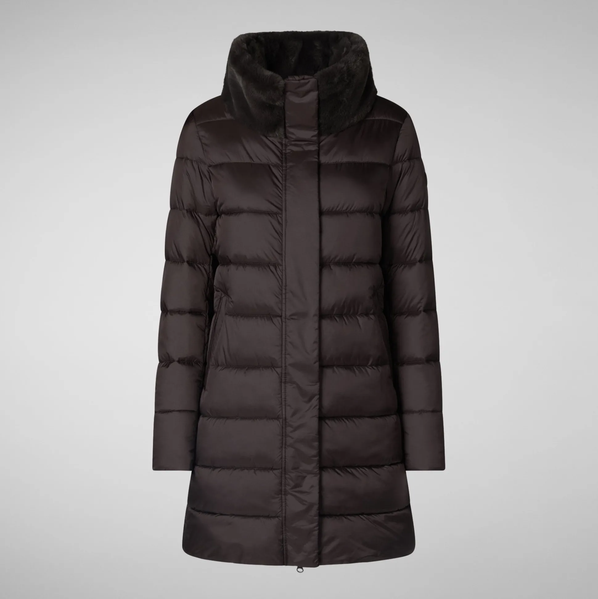 Women's Animal free Puffer Coat Dalea with Faux Fur Collar in Brown Black