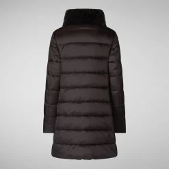 Women's Animal free Puffer Coat Dalea with Faux Fur Collar in Brown Black