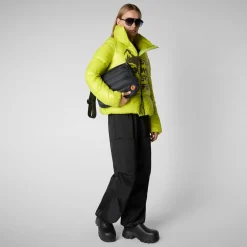 Women's animal free Puffer jacket Ivy in lichen green wolf print