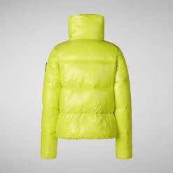 Women's animal free Puffer jacket Ivy in lichen green wolf print