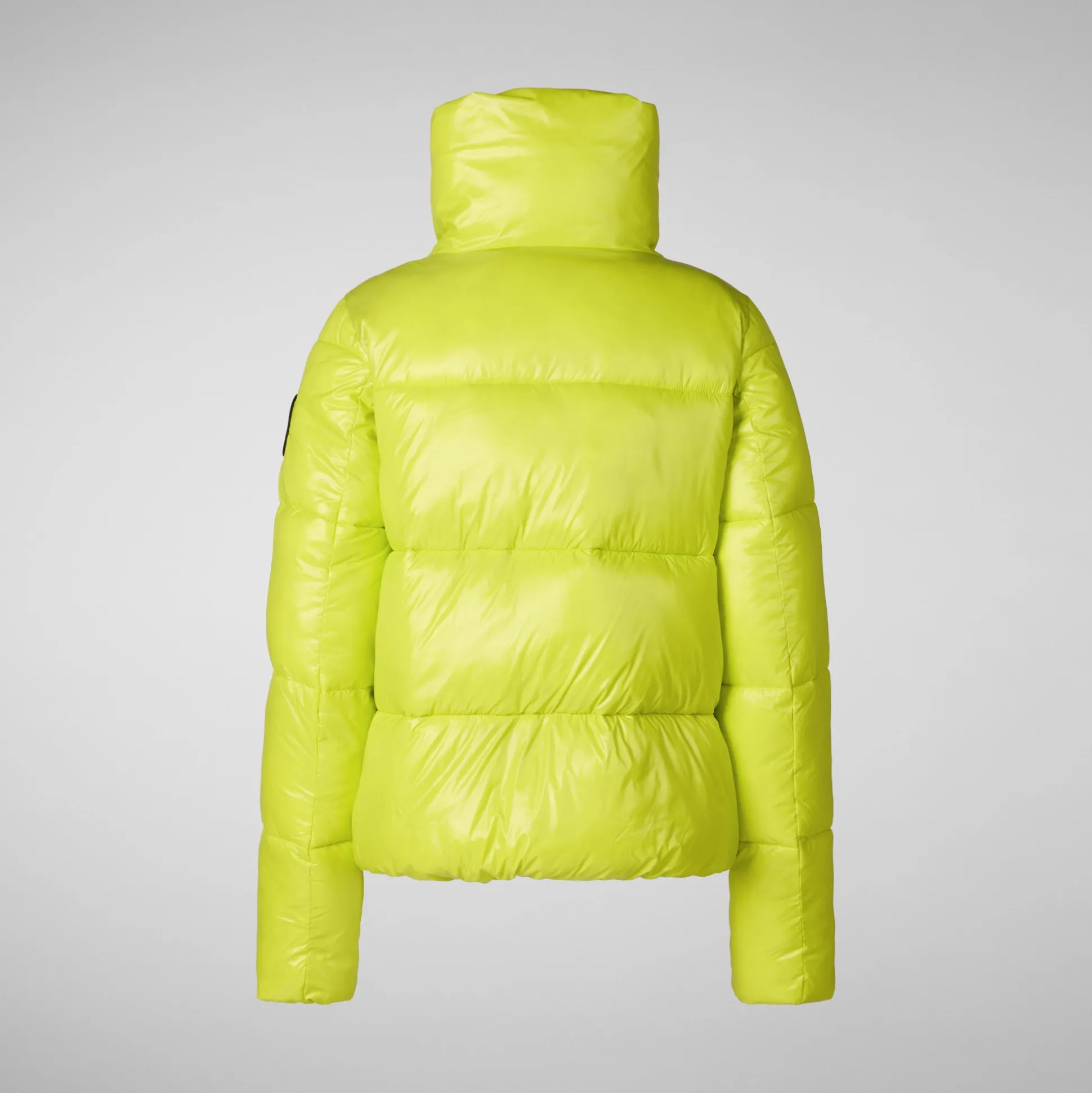 Women's animal free Puffer jacket Ivy in lichen green wolf print