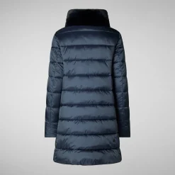 Women's Animal free Puffer Coat Dalea with Faux Fur Collar in Night Blue
