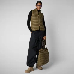 Women's Animal free Puffer Vest Charlotte in Husk Green