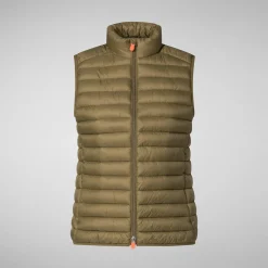 Women's Animal free Puffer Vest Charlotte in Husk Green
