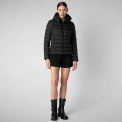 Women's Animal free Puffer Jacket Amelie with Detachable Hood in Black