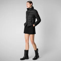 Women's Animal free Puffer Jacket Amelie with Detachable Hood in Black
