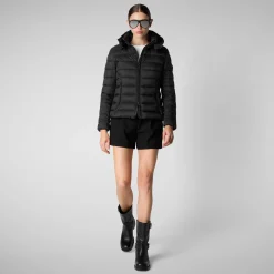 Women's Animal free Puffer Jacket Amelie with Detachable Hood in Black