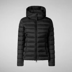 Women's Animal free Puffer Jacket Amelie with Detachable Hood in Black