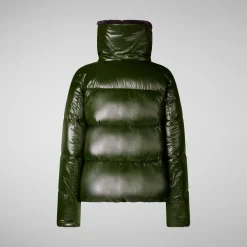 Women's Animal free Puffer Jacket Moma  with Faux Fur Lining in Pine Green