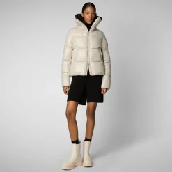 Women's Animal free Puffer Jacket Moma with Faux Fur Lining in Rainy Beige