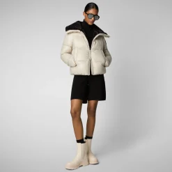 Women's Animal free Puffer Jacket Moma with Faux Fur Lining in Rainy Beige