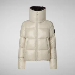 Women's Animal free Puffer Jacket Moma with Faux Fur Lining in Rainy Beige