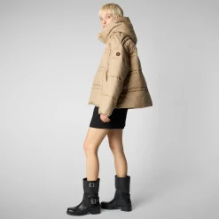 Women's animal free puffer jacket Keri in sturdust beige