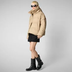 Women's animal free puffer jacket Keri in sturdust beige