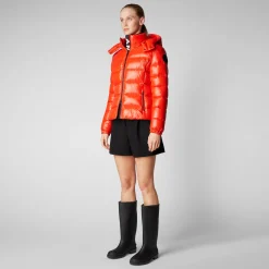 Women's Cosmary Puffer Jacket with Detachable Hood in Poppy Red