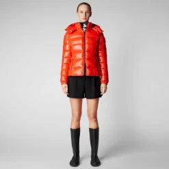 Women's Cosmary Puffer Jacket with Detachable Hood in Poppy Red
