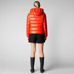 Women's Cosmary Puffer Jacket with Detachable Hood in Poppy Red