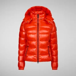 Women's Cosmary Puffer Jacket with Detachable Hood in Poppy Red