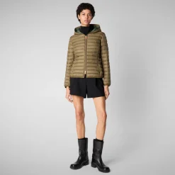 Women's Daisy Hooded Puffer Jacket in Husk Green