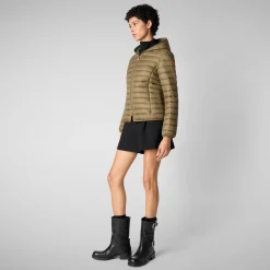 Women's Daisy Hooded Puffer Jacket in Husk Green